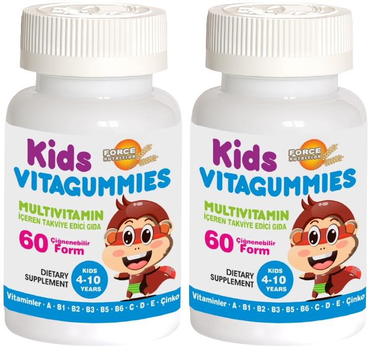 Force Nutrition Kids Vitagummies 4-10 Yaş Çoçuk Multivitamin 2X60 Çignenebilir Form