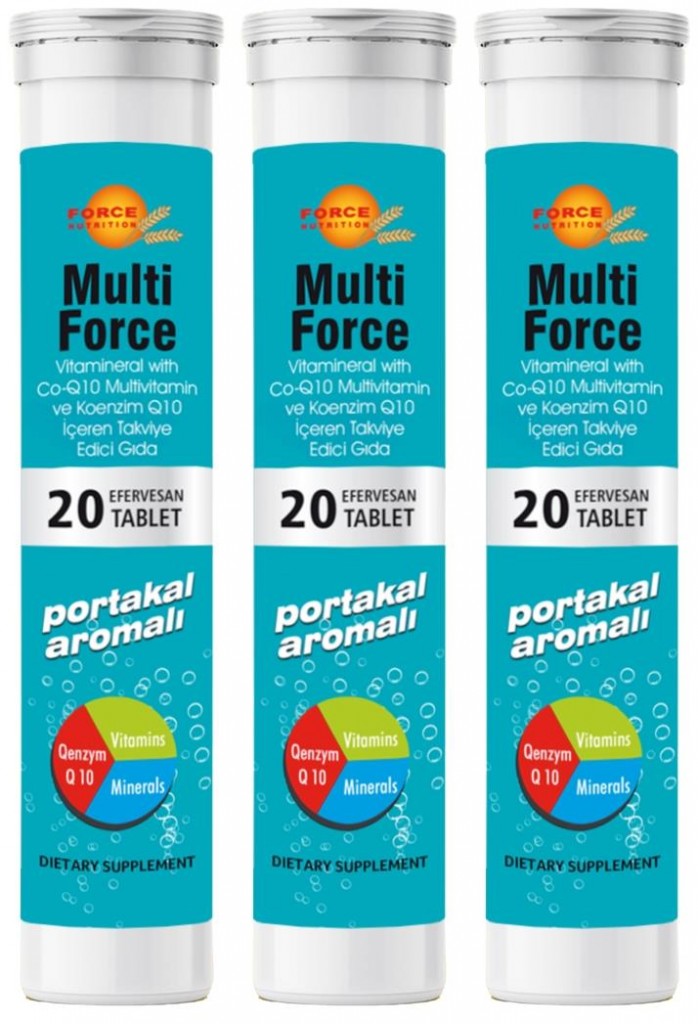 Force Nutrition Multi Force Vitamin Mineral Qenzyme Q10 3X20 Efervesan Tablet Portakal Aromalı