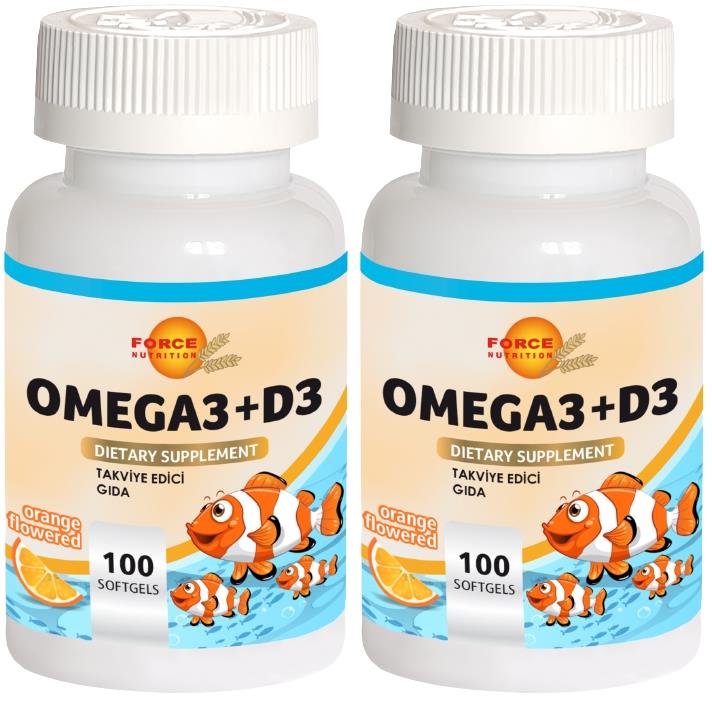 Force Nutrition Omega 3 Balık Yağı Vitamin D3 Vitamini 2X100 Softgel Portakal Aromalı