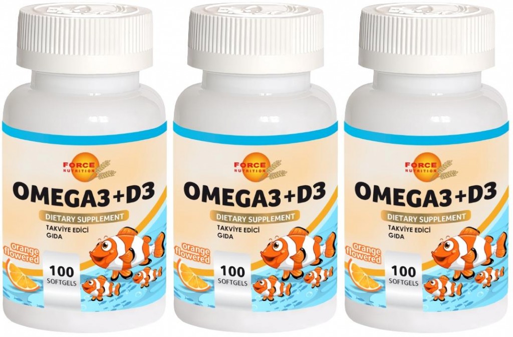 Force Nutrition Omega 3 Balık Yağı Vitamin D3 Vitamini 3X100 Softgel Portakal Aromalı