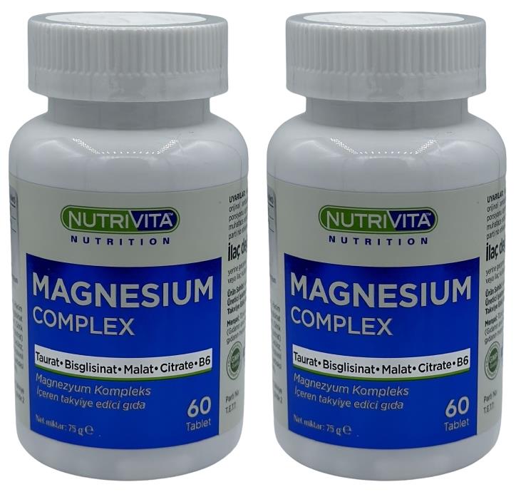 Nutrivita Nutrition Magnesium Complex 2X60 Tablet Magnezyum Kompleks Taurat Bisglisinat Malat Sitrat Vitamin B6