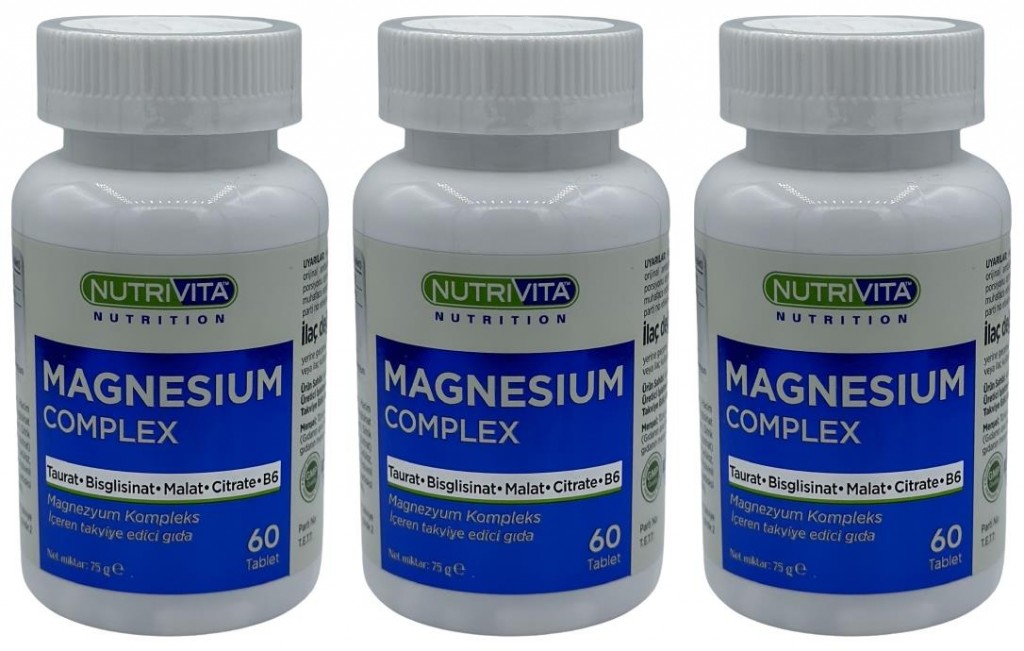 Nutrivita Nutrition Magnesium Complex 3X60 Tablet Magnezyum Kompleks Taurat Bisglisinat Malat Sitrat Vitamin B6