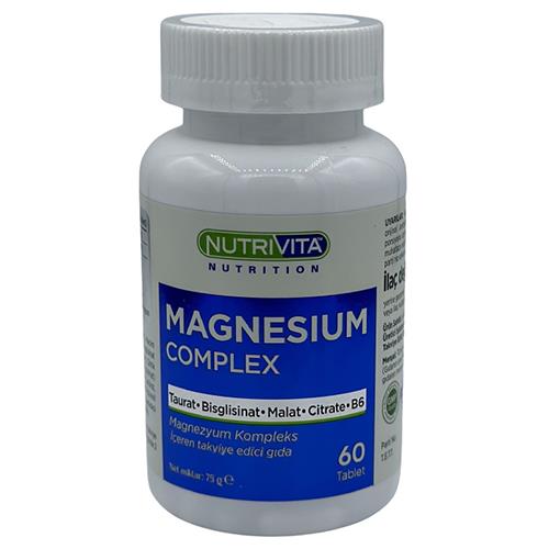 Nutrivita Nutrition Magnesium Complex 60 Tablet Magnezyum Kompleks Taurat Bisglisinat Malat Sitrat Vitamin B6