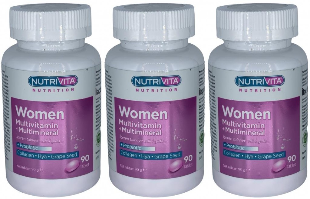 Nutrivita Nutrition Women Multivitamin Multimineral 3X90 Tablet Probiotic Hidrolize Collagen