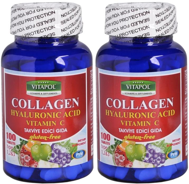 Vitapol Hidrolize Kolajen Hyaluronik Asit C Vitamini 2X100 Tablet Hydrolyzed Collagen Hyaluronic Acid Vitamin C