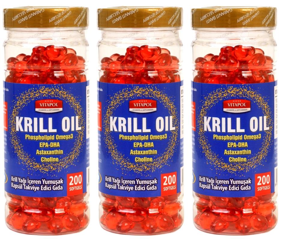 Vitapol Krill Oil 3X200 Yumuşak Kapsül Phospholipid Omega 3 Epa Dha Astaxanthin Choline