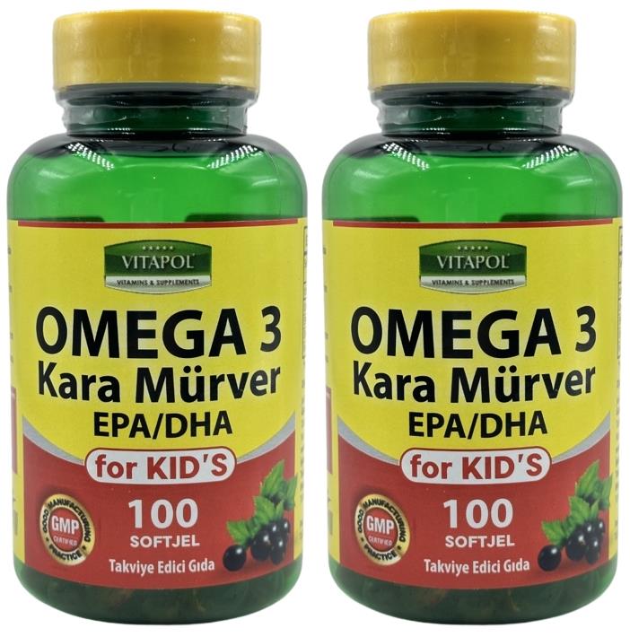 Vitapol Omega 3 Çoçuk Balık Yağı Kara Mürver 2X100 Softgel For Kid's Çoçuklar İçin