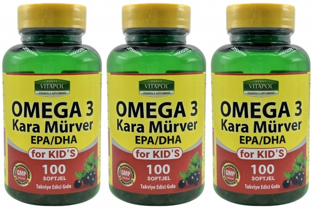 Vitapol Omega 3 Çoçuk Balık Yağı Kara Mürver 3X100 Softgel For Kid's Çoçuklar İçin