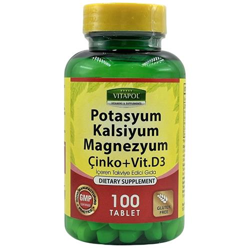 Vitapol Potassium Calcium Magnesium Zinc Vitamin D3 100 Tablet Potasyum Kalsiyum Magnezyum Çinko
