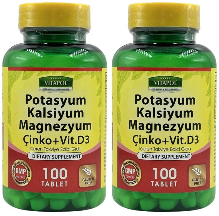 Vitapol Potassium Calcium Magnesium Zinc Vitamin D3 2X100 Tablet Potasyum Kalsiyum Magnezyum Çinko