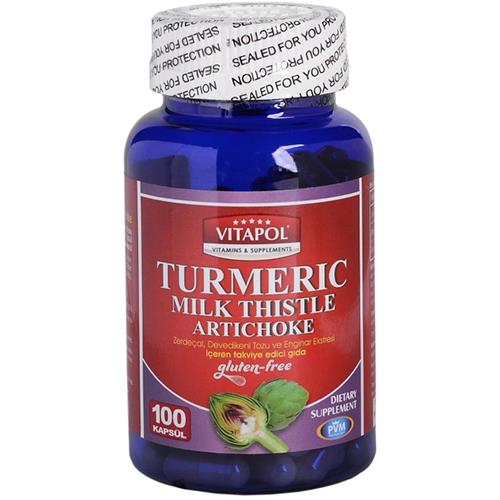Vitapol Turmeric Milk Thistle Artichoke 100 Kapsül Zerdeçal Deve Dikeni Enginar