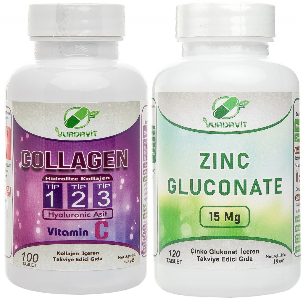 Yurdavit Hidrolize Collagen Kolajen Type Tip 1-2-3 100 Tb Zinc Gluconate Çinko Glukonat 120 Tablet