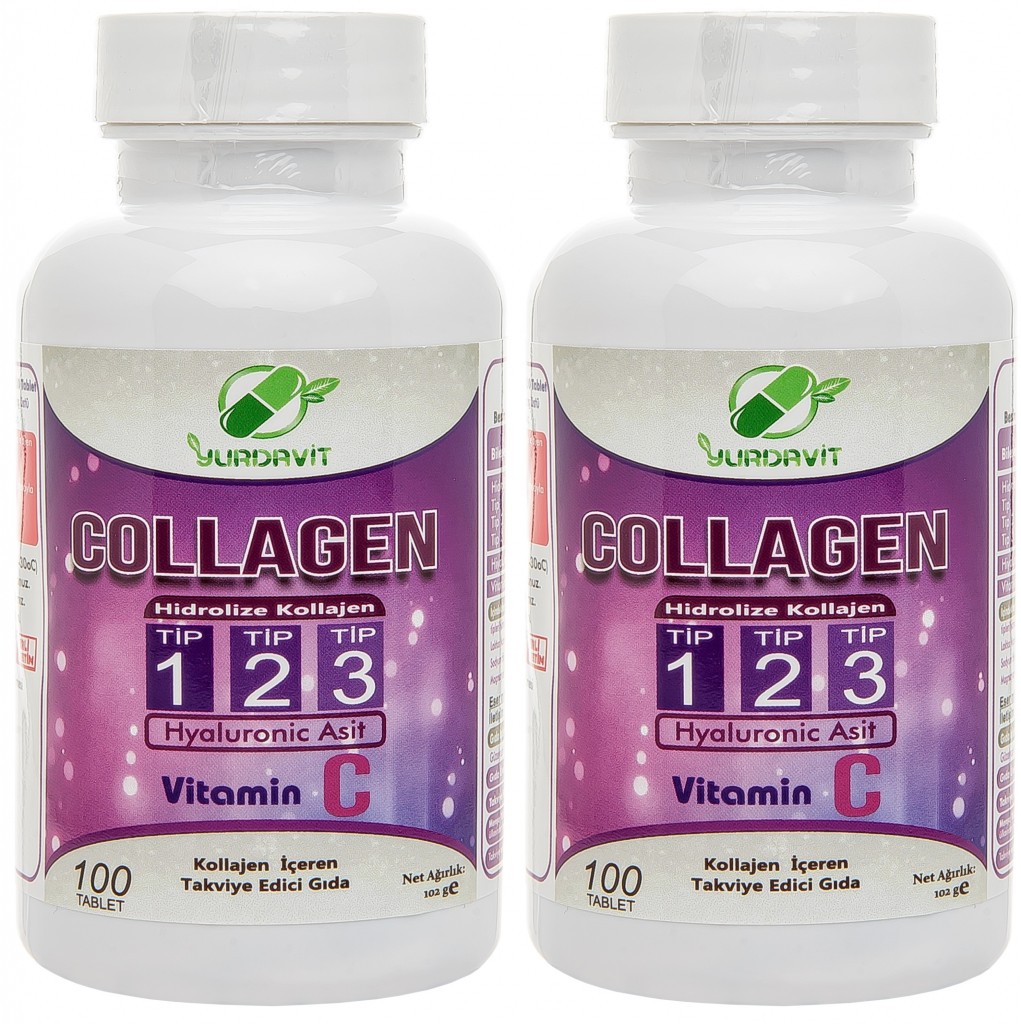 Yurdavit Hydrolyzed Collagen Type 1-2-3 2X100 Tablet Hyaluronic Acid Vitamin C Hidrolize Kolajen