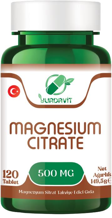 Yurdavit Magnesium Citrate 500 Mg Magnezyum Sitrat 120 Tablet