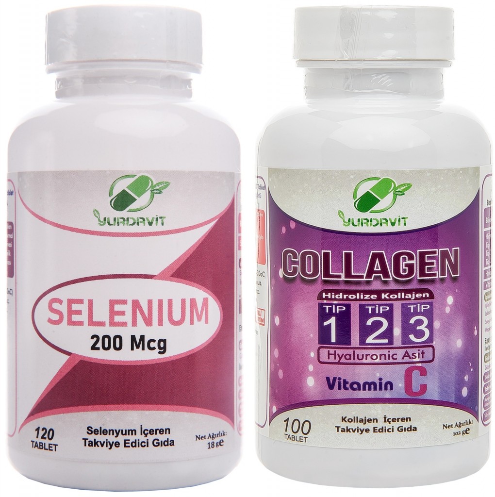 Yurdavit Selenyum 200 Mcg Selenium 120 Tablet Hidrolize Collagen Kolajen Type Tip 1-2-3 100 Tablet