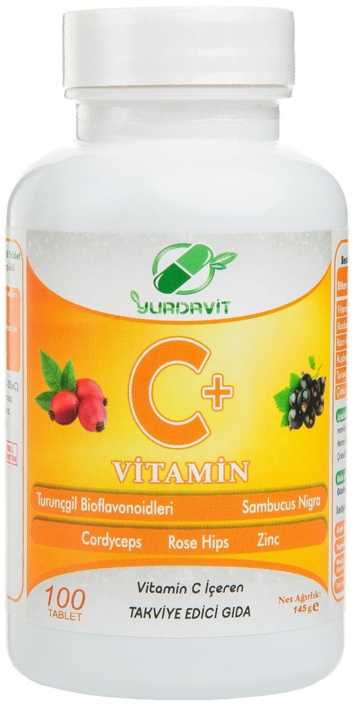 Yurdavit Vitamin C 1000 Mg Kara Mürver Kuşburnu Çinko Kordiseps Turunçgil 100 Tablet Skt 10/2023