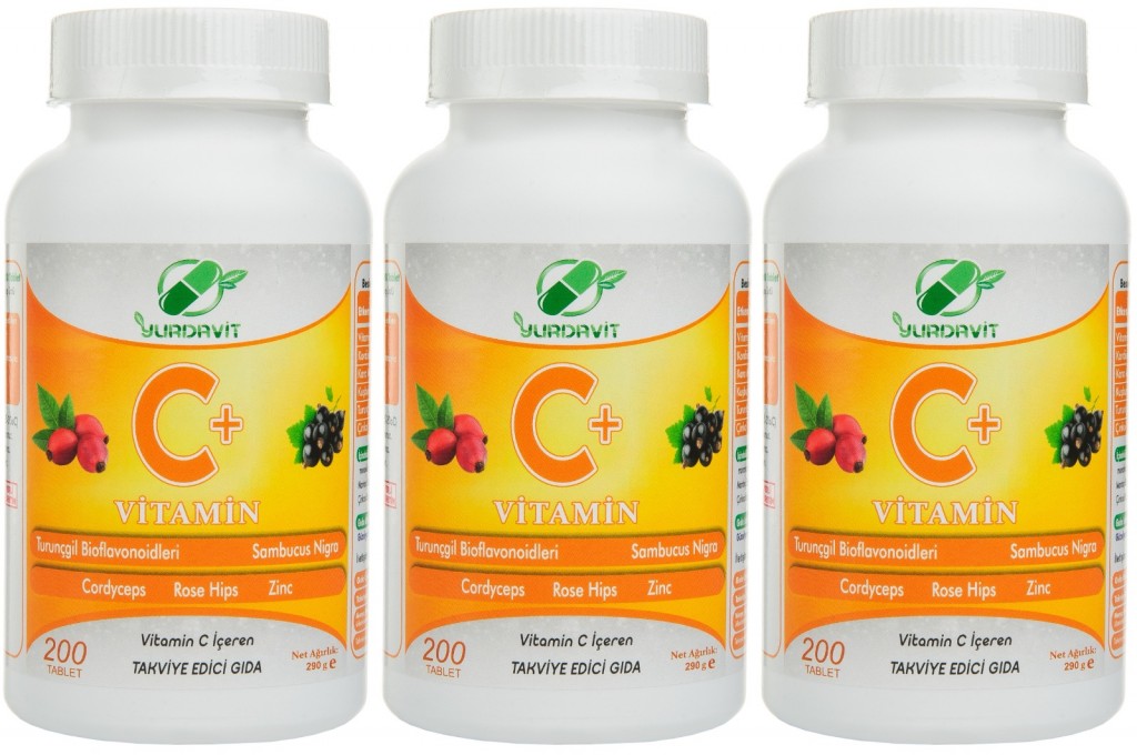 Yurdavit Vitamin C 1000 Mg Kuşburnu Elderberry Zinc Turunçgil Bioflavonoidleri Cordyceps 3 Adet 200 Tablet