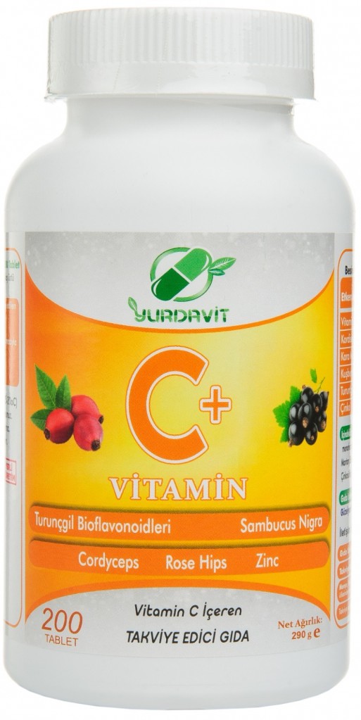 Yurdavit Vitamin C 200 Tablet Cordiceps Black Elderberry Citrus Bioflavonoids Zinc Sambucus Nigra