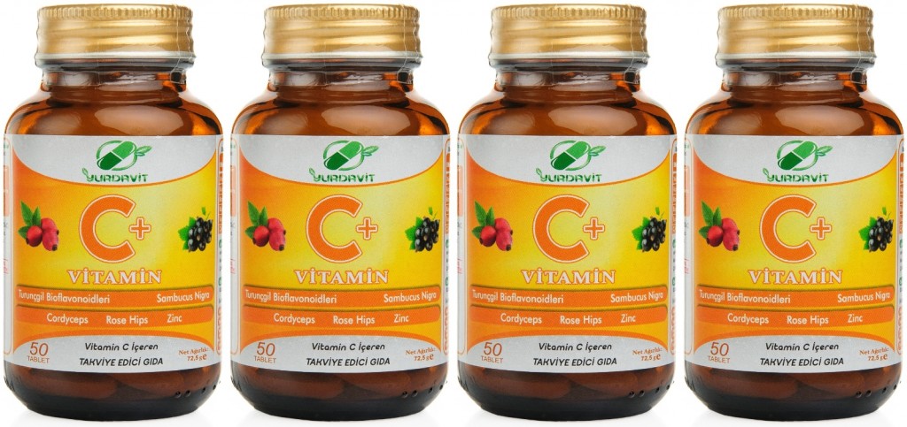 Yurdavit Vitamin C Vitamini 1000 Mg 4X50 Tablet Kuşburnu Çinko Kordiseps Mantarı Kara Mürver