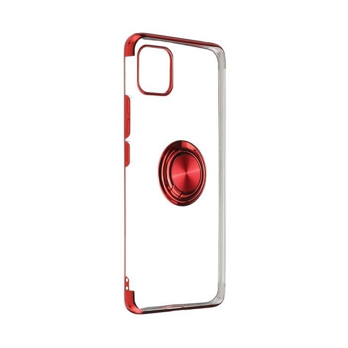 Iphone 11 Pro Max Kılıf Lüks Lazer Yüzüklü Silikon Kırmızı + Tam Kapatan Cam
