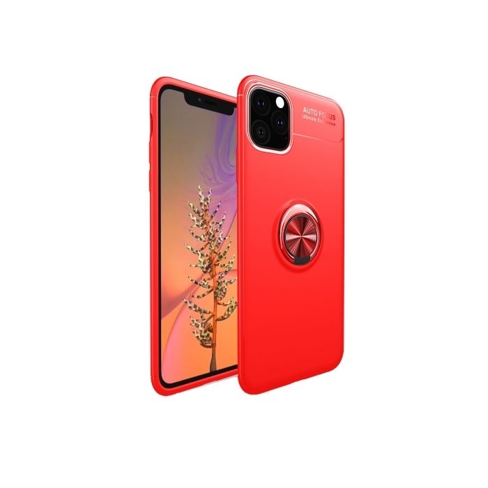 Iphone 11 Pro Max Kılıf Ravel Yüzüklü Silikon Kırmızı + Nano Ekran Koruyucu