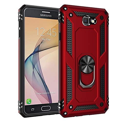 Samsung Galaxy J7 Prime Vega Yüzüklü Tank Kapak Kılıf Kırmızı + Nano Ekran Koruyucu