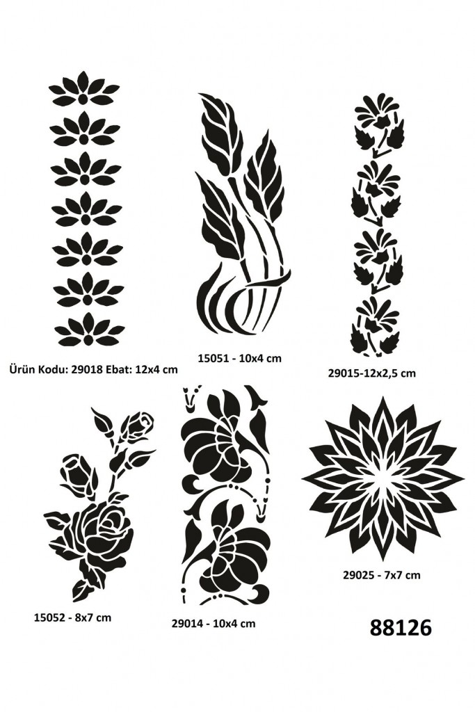 Çiçek Desenleri 6 Adet Geçici Dövme Kalıbı Spreysiz Sadece Şablon