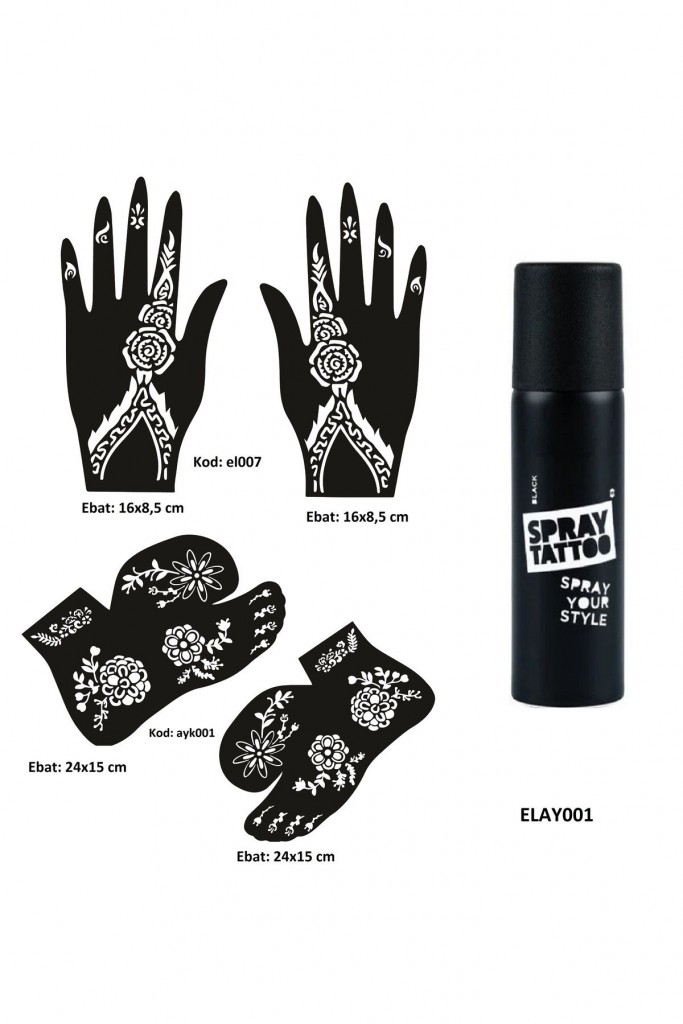 Çiçek Model El Ayak Geçici Dövme Seti Spray Tattoo Dark Siyah Renk