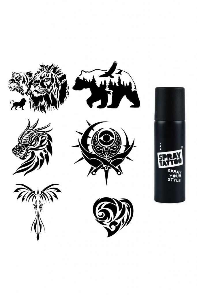 Doğa Modelleri Spray Tattoo Geçici Dövme Seti Dark Siyah Sprey
