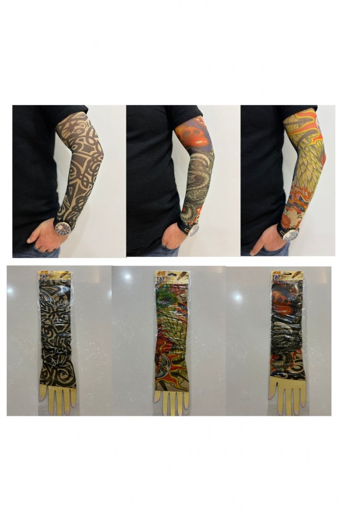 Giyilebilir Dövme 3 Çift 6 Adet Kol Çorap Dövmesi Sleeve Tattoo Set1