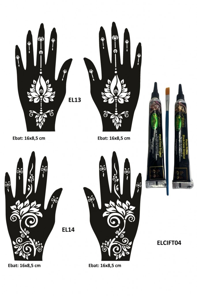Lotus Desenler El Üstü Hint Kınasıyla Geçici Dövme Yapma Seti Siyah Renk