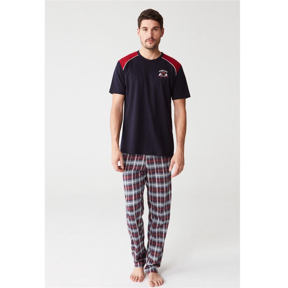 Mod 3240 Ekose Altı Kareli Penye Kısa Kol Erkek Pijama Takım