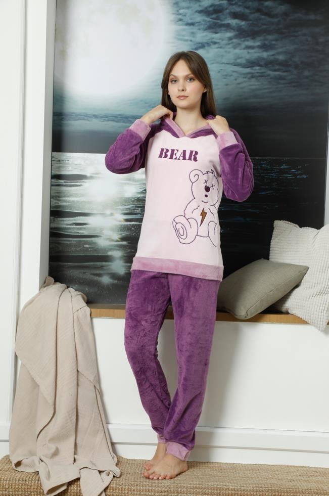 Kadın Kadife Kapüşonlu Pijama Takımı 14312