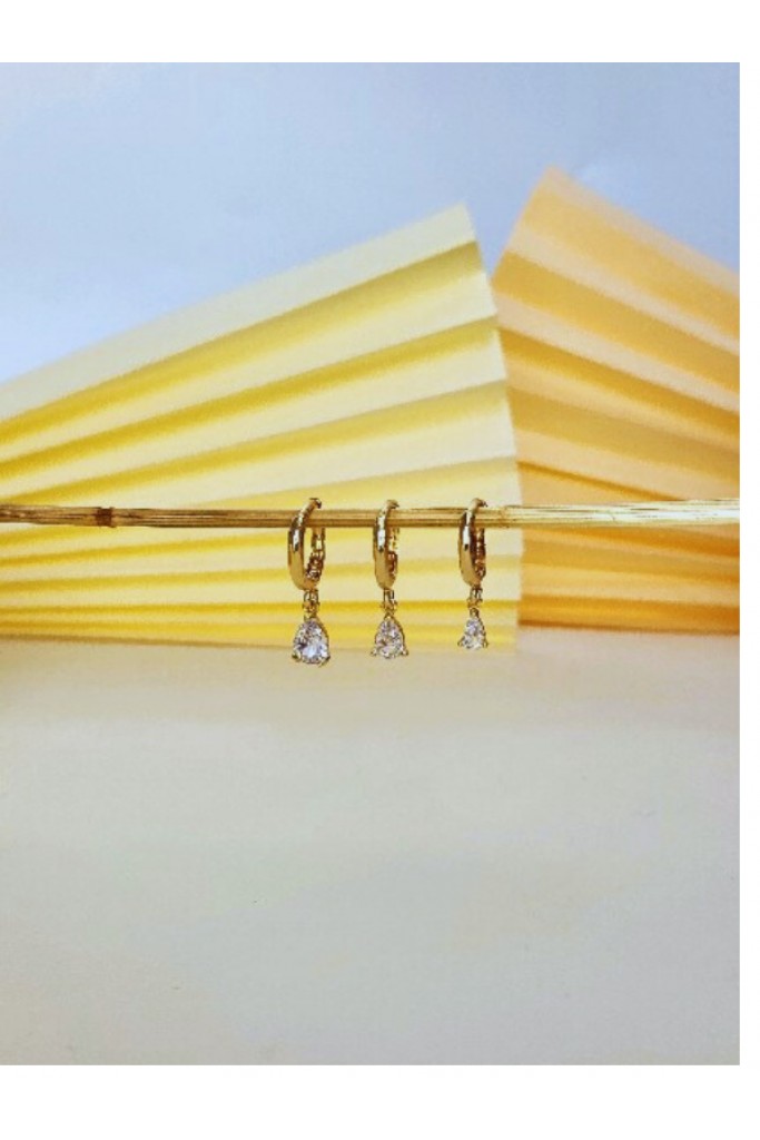 Eva Takı 3'Lü Damla Model Altın Kaplama Gold Çelik Küpe Seti