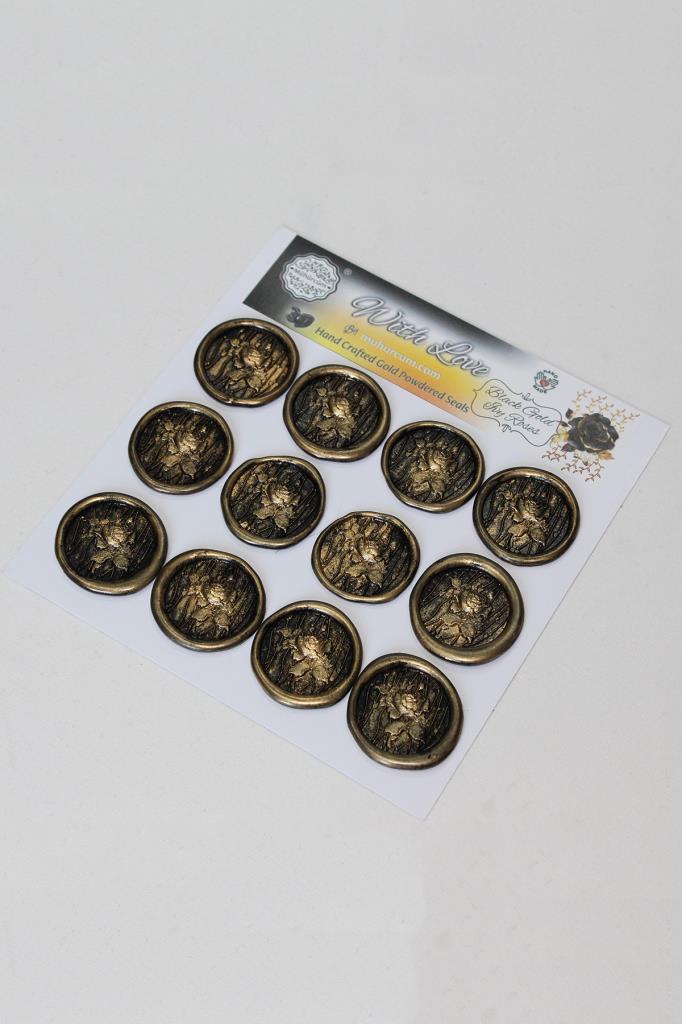 Mühürcüm Black Gold Ivy Roses 12 Adet 3D Hazır Kendinden Yapışkanlı Sticker Mühür Rm2111