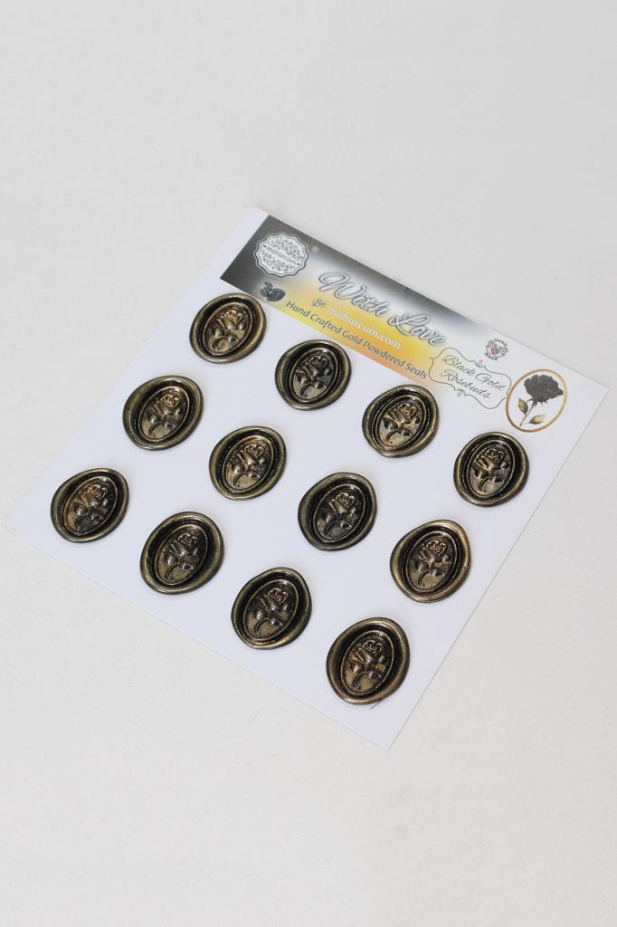 Mühürcüm Black Gold Rosebuds 12 Adet 3D Hazır Kendinden Yapışkanlı Sticker Mühür Rm2106