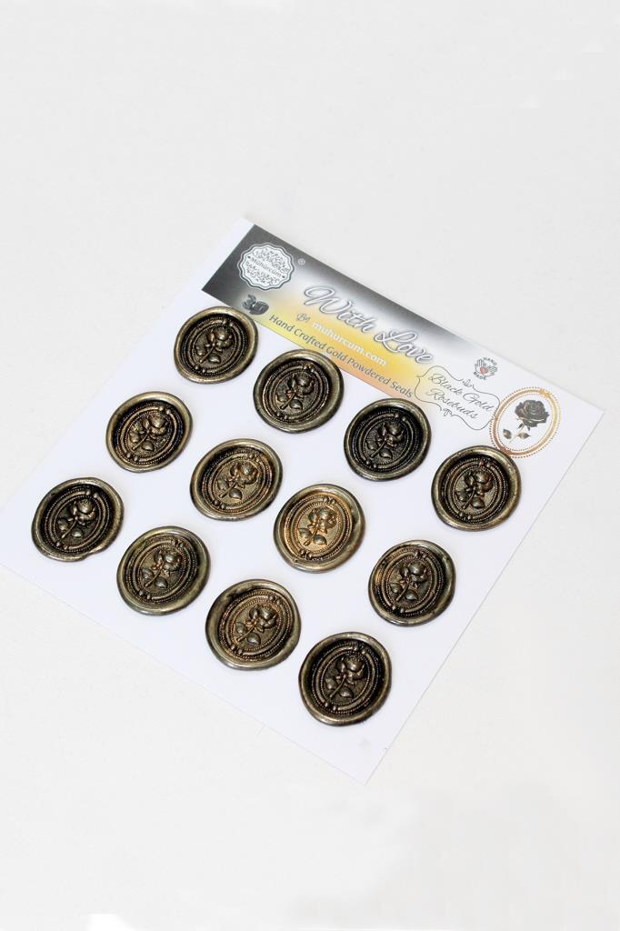 Mühürcüm Black Gold Rosebuds 12 Adet 3D Hazır Kendinden Yapışkanlı Sticker Mühür Rm2110