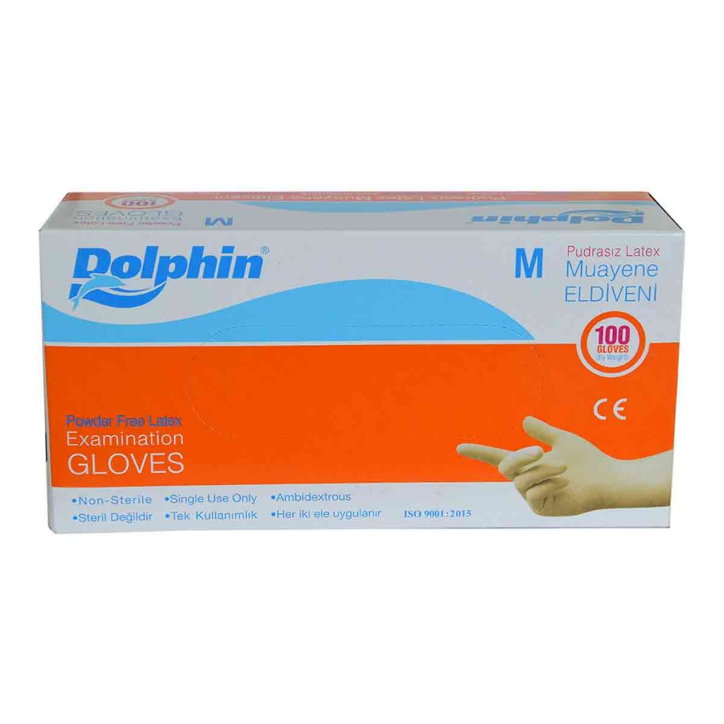 Dolphin Pudrasız Beyaz Latex Eldiven Orta Boy (M) 100 Lü Paket