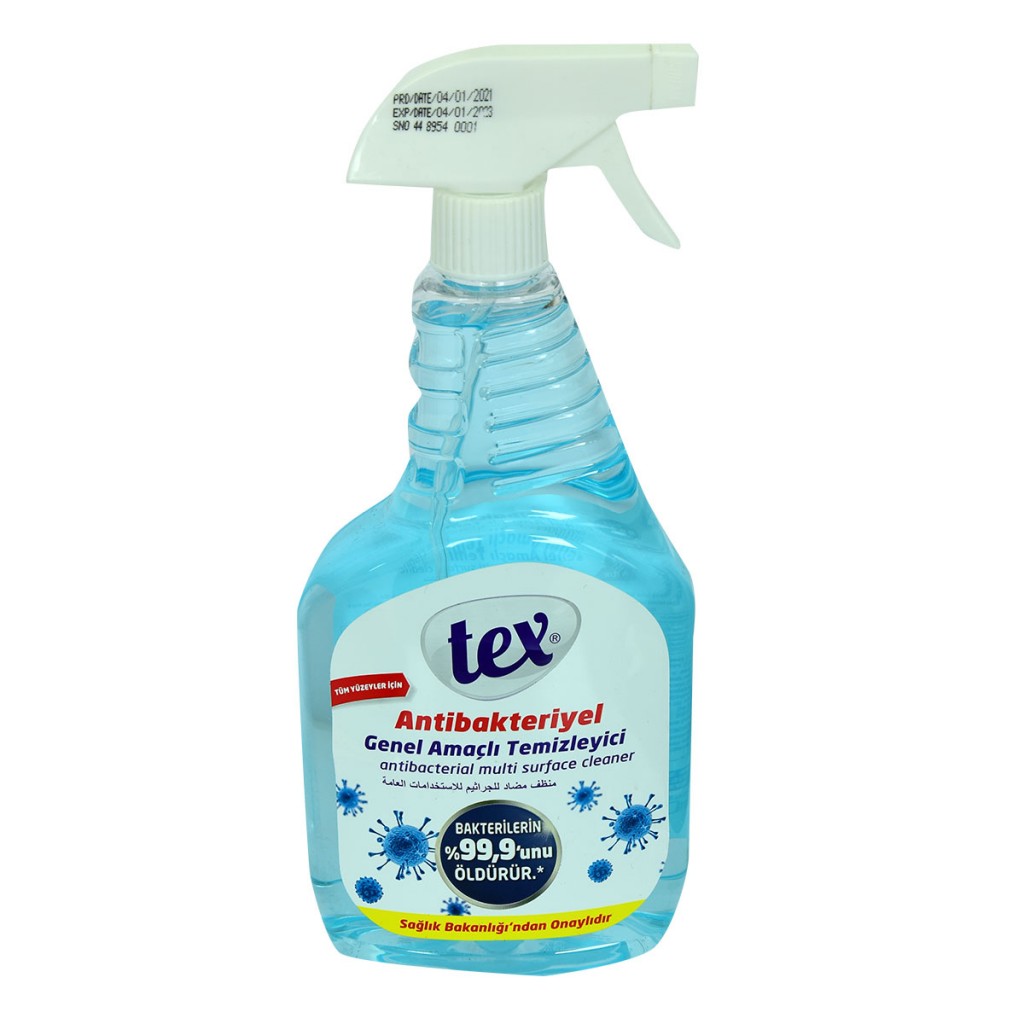 Tex Antibakteriyel Genel Amaçlı Temizleyici Tüm Yüzeyler İçin Spreyli Mavi 750 Ml