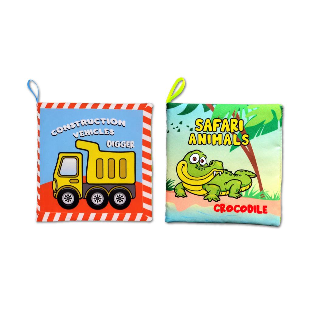 2 Kitap Tox İngilizce İş Makinaları Ve Safari Hayvanları Kumaş Sessiz Kitap E118 E130 - Bez Kitap , Eğitici Oyuncak , Yumuşak Ve Hışırtılı