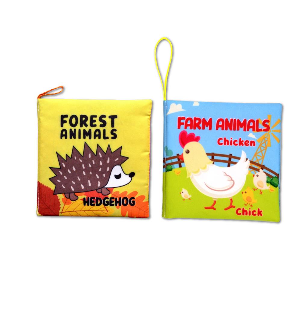 2 Kitap Tox İngilizce Orman Hayvanları Ve Çiftlik Hayvanları Kumaş Sessiz Kitap E127 E119 - Bez Kitap , Eğitici Oyuncak