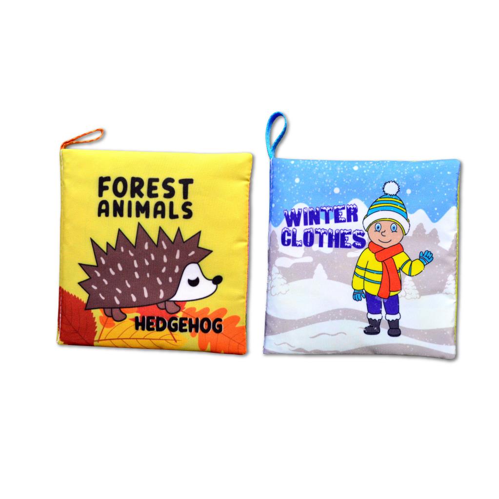 2 Kitap Tox İngilizce Orman Hayvanları Ve Kışlık Giysiler Kumaş Sessiz Kitap E127 E124 - Bez Kitap , Eğitici Oyuncak , Yumuşak Ve Hışırtılı