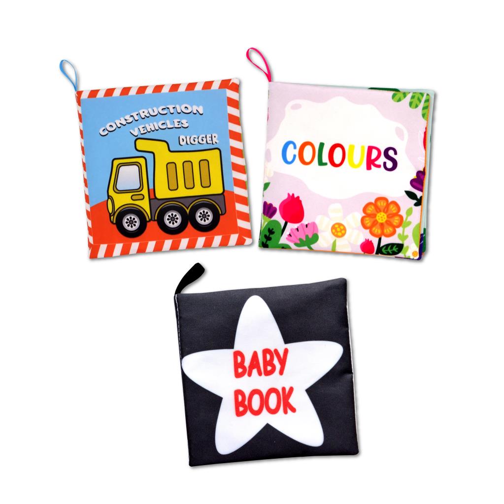 3 Kitap Tox İngilizce Renkler , İş Makinaları Ve Siyah Beyaz Bebek Kumaş Sessiz Kitap E118 E129 E136 - Bez Kitap