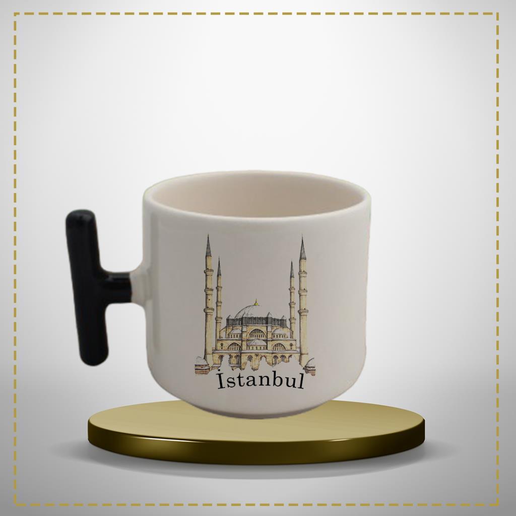 İstanbul Selimiye Yazılı T Siyah Kulplu Kupa Bardak Kişiye Özel Hediye