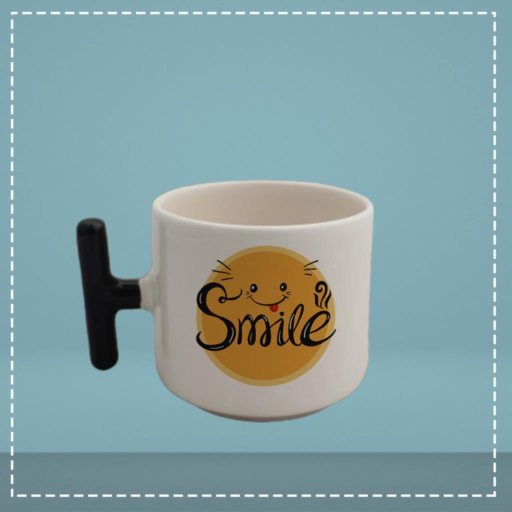 Smile Yazılı T Siyah Kulplu Kupa Bardak Kişiye Özel Hediye