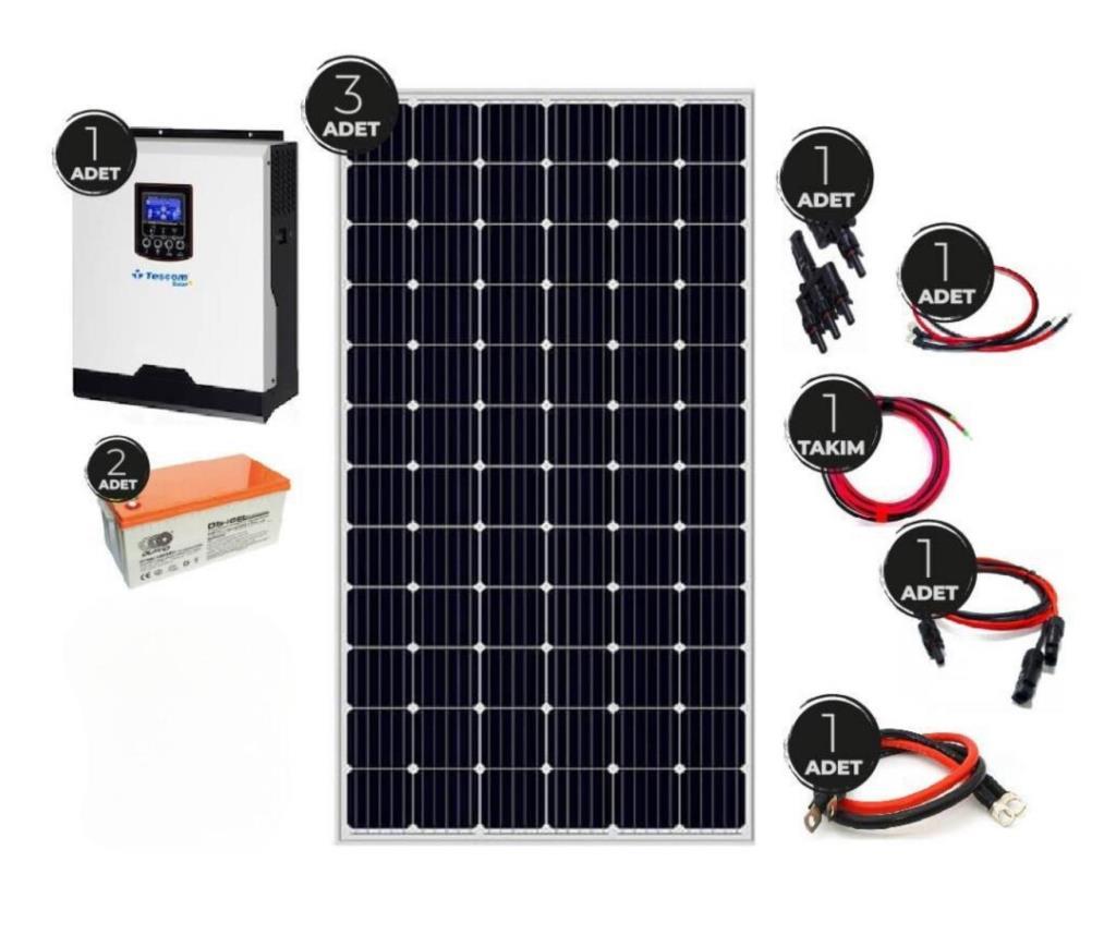 Teknovasyon Arge Güneş Enerjisi Solar Paketi 3Kva İnverter 400 Watt Güneş Paneli 200 Amper Jel Akü