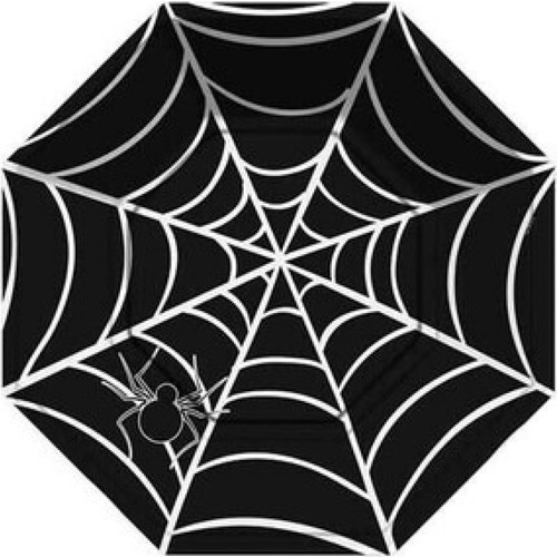 Cadilar Bayrami Halloween Tabak Si̇yah Örümcek Aği Desenli̇ Seki̇zgen 8'Li̇