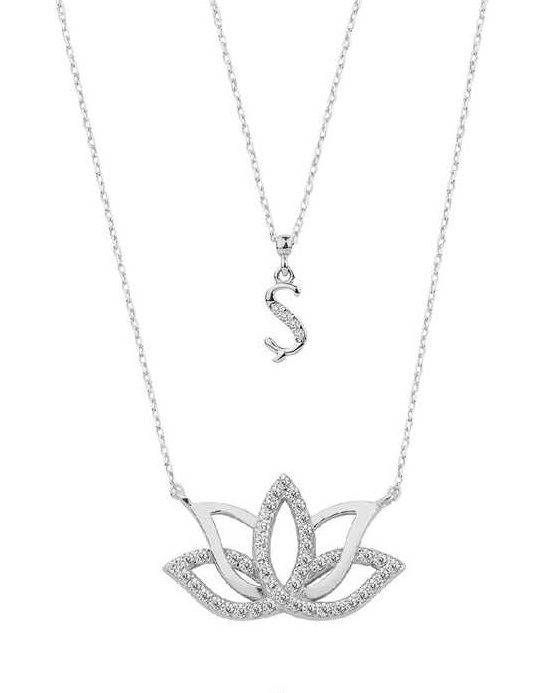 Harfli Lotus Çiçeği Gümüş Kolye Gms2054