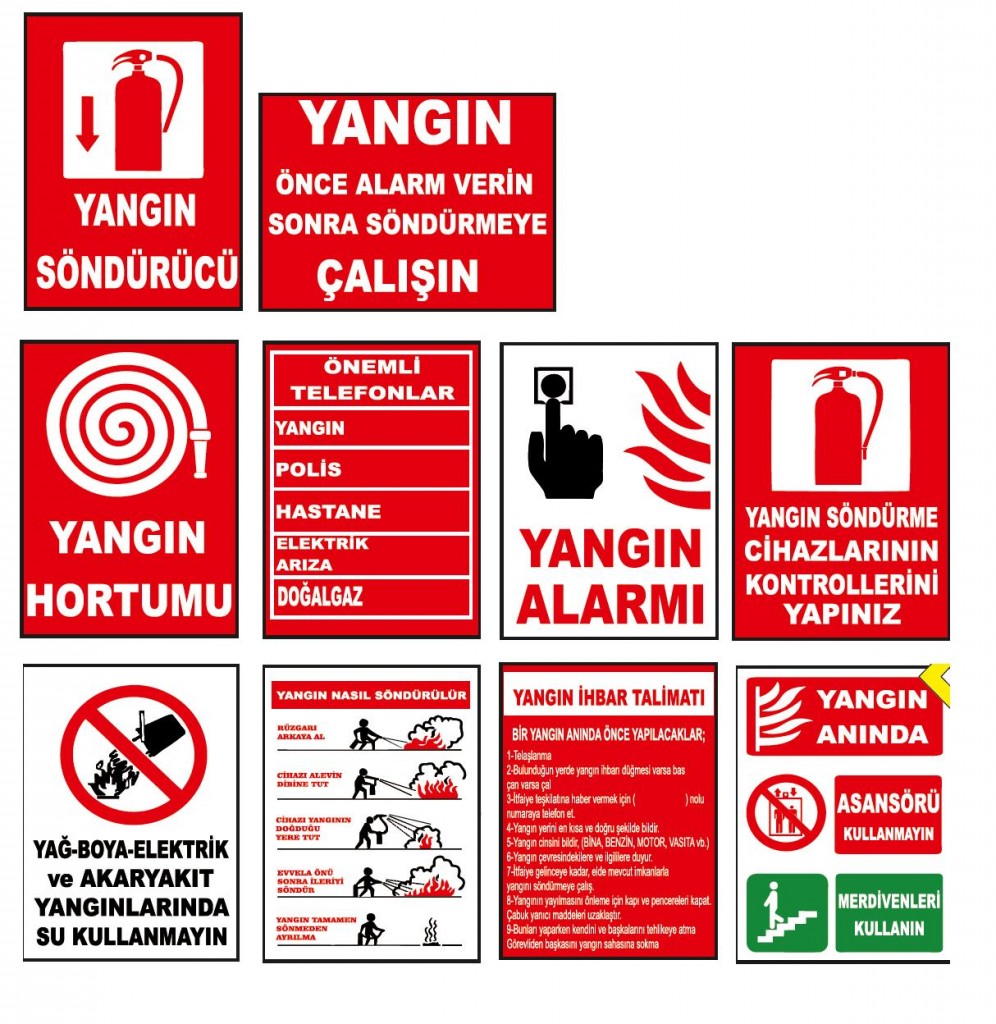 Atölye Fabrika İnşaat İşyeri İş Güvenliği Yangın Uyarı Levhası -10 Adet Pvc Levha