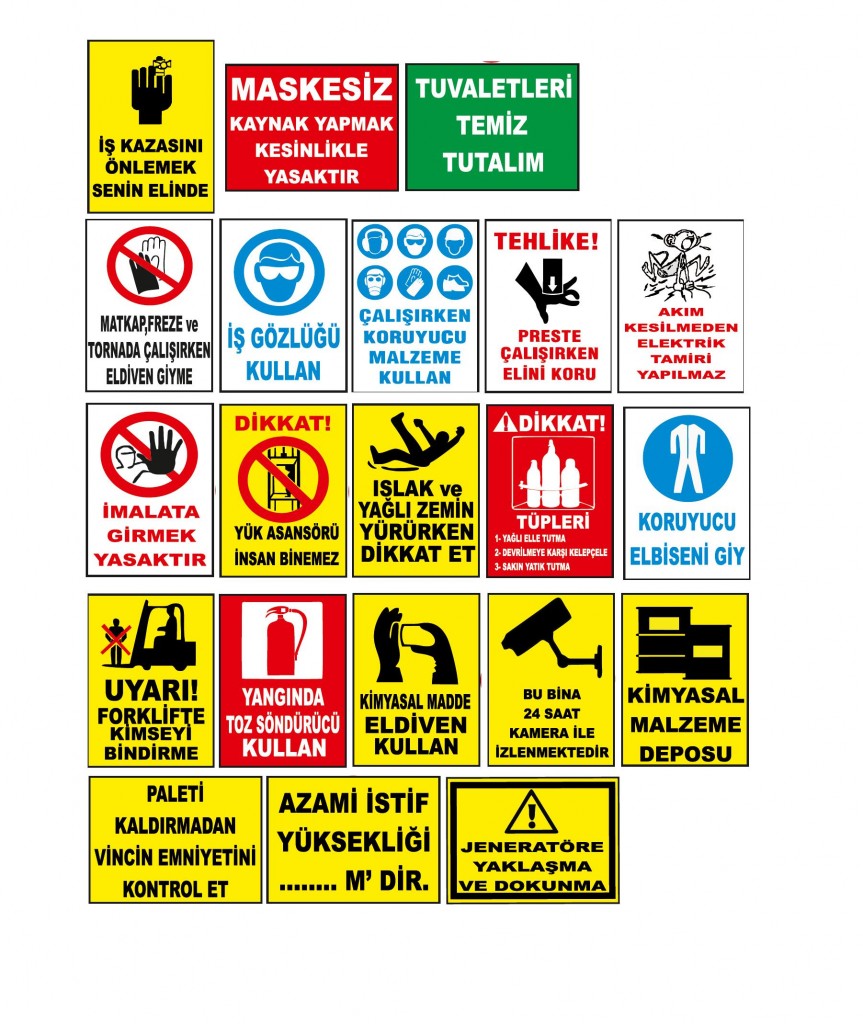Atölye Fabrika İşyeri İş Güvenliği Uyarı Levhası -21 Adet Pvc Levha